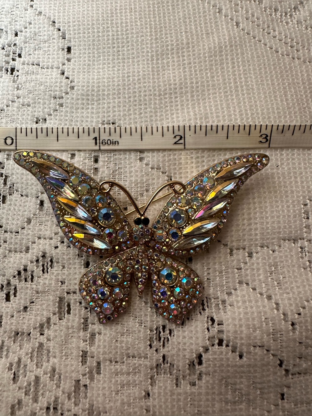 Butterfly Brooch - Iridescent Rhinestones - Picture 5 of 5